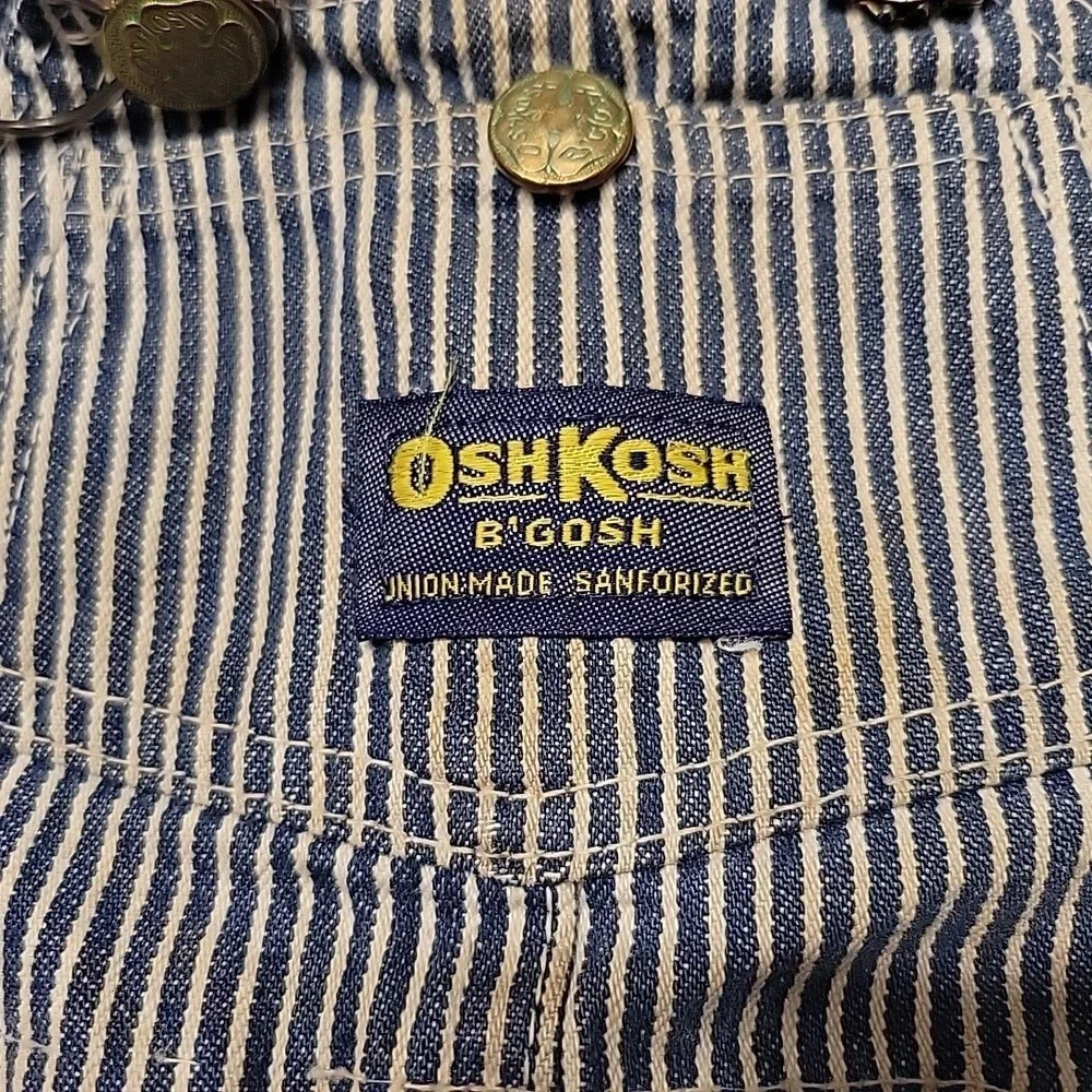VTG OshKosh B'gosh Overalls Boys 4T Blue Hickory Stripe Vestbak Made In USA